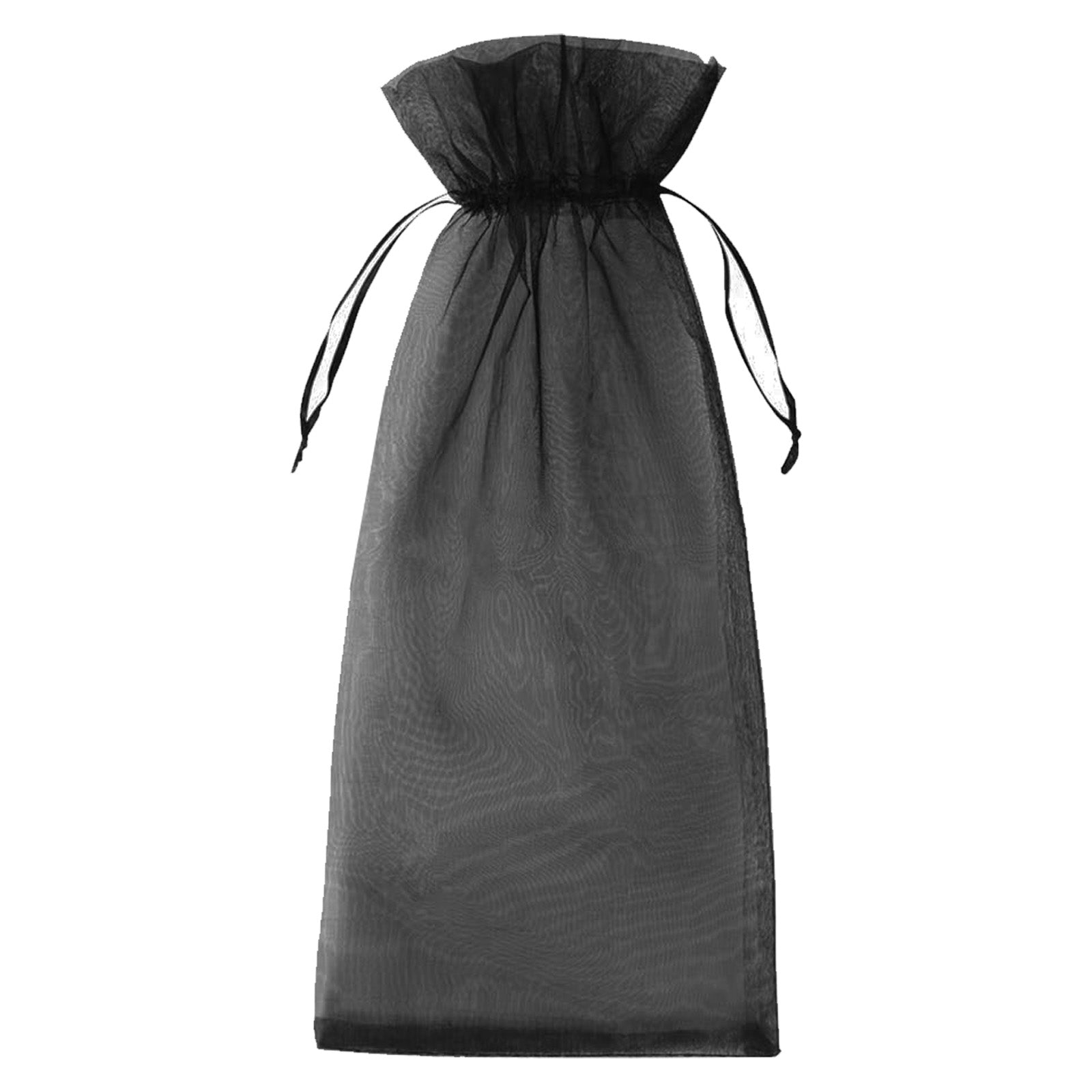 100 Pack Black Organza Wine Gift Bags with Drawstring, 6" x 15" – Wedding Party Bottle Favor Bags
