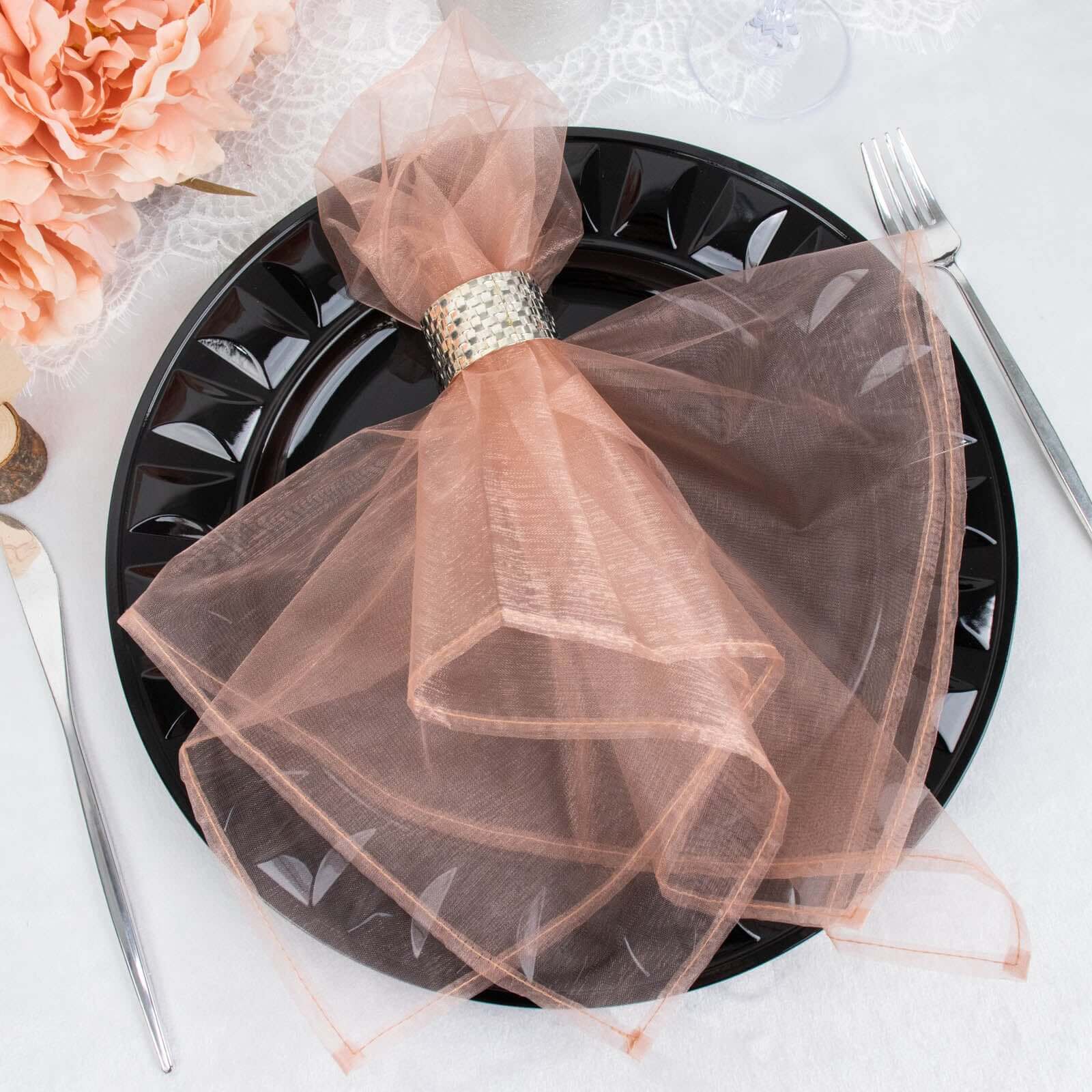 10 Pack Organza 23"x23" Napkins Dusty Rose - Sheer Cloth Napkins