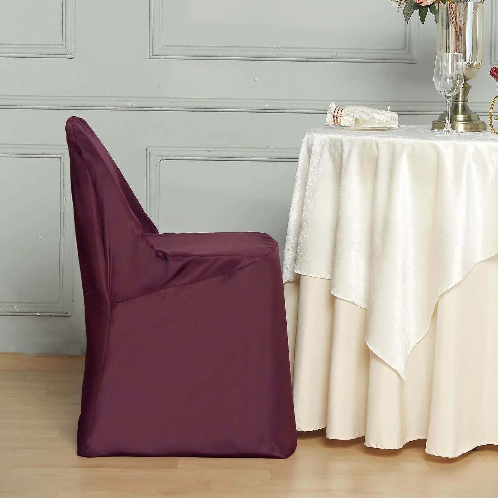10 Pack Polyester Chair Covers for Folding Chairs Burgundy - Wrinkle-Free Stain-Resistant Slip-On Slipcovers