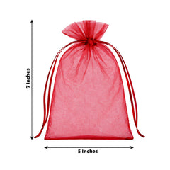 100 Pack Burgundy Organza Gift Bags with Drawstring, 5" x 7" – Wedding Party Favor Bags