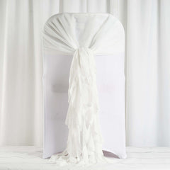 1 Set Chiffon Hoods Chair Sashes with Willow Ruffles Design Ivory - Stylish Chair Bow Decor
