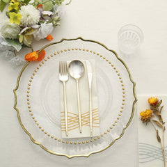 10-Pack Plastic 10" Round Dinner Plates in Clear with Gold Beaded Rim - Disposable Party Plates for Banquets & Festive Occasions