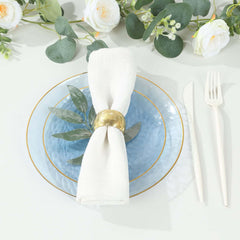 10-Pack Plastic 9" Round Dinner Plates in Transparent Dusty Blue Hammered Design with Gold Rim - Modern Disposable Party Plates