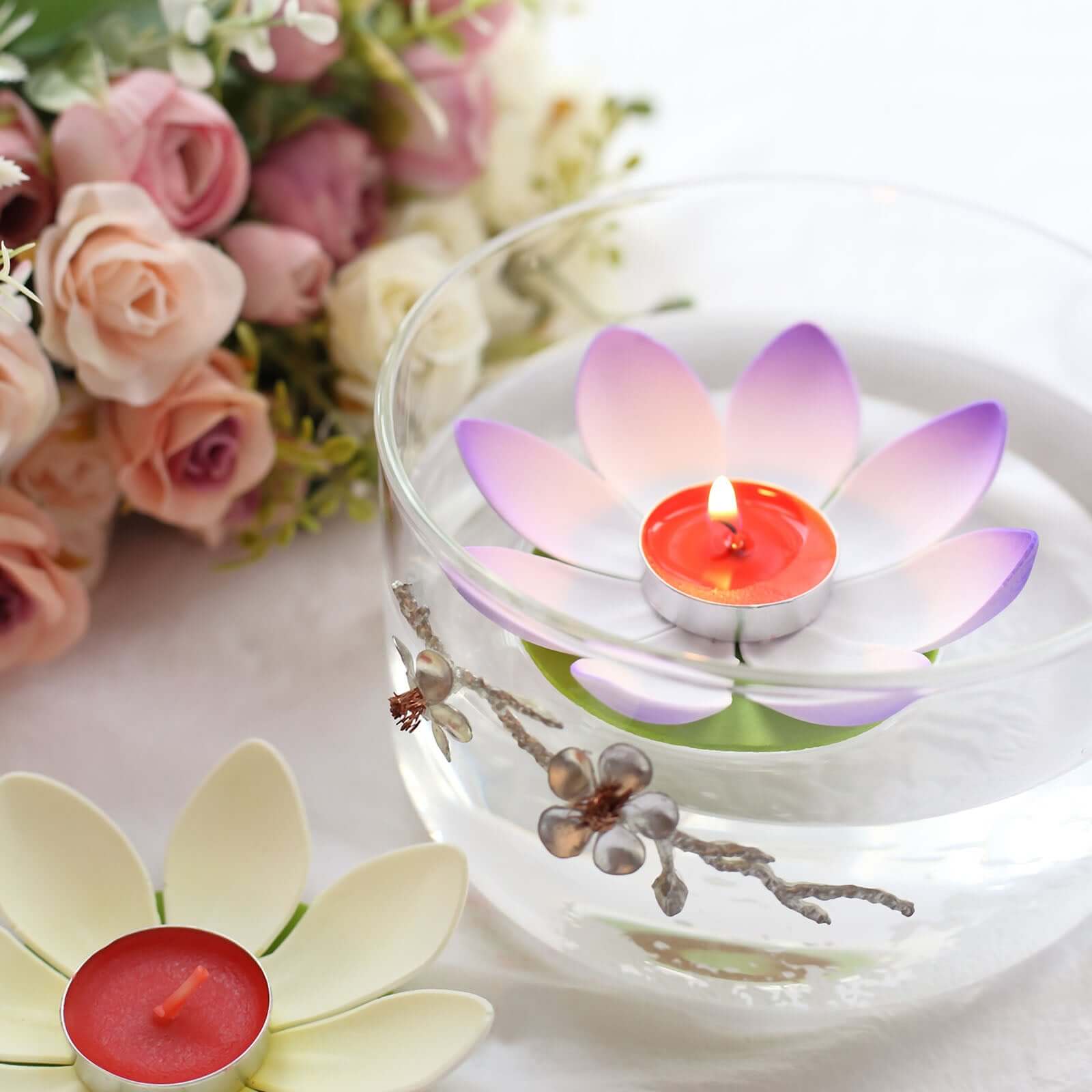 10-Pack Floating Candle Lights Water Lily Lotus Flower Design Colorful - Assorted Tealight Lanterns 5"