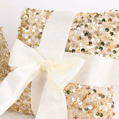 1 Set Gold Sequin Flower Girl Petal Basket and Ring Bearer Pillow Wedding Set