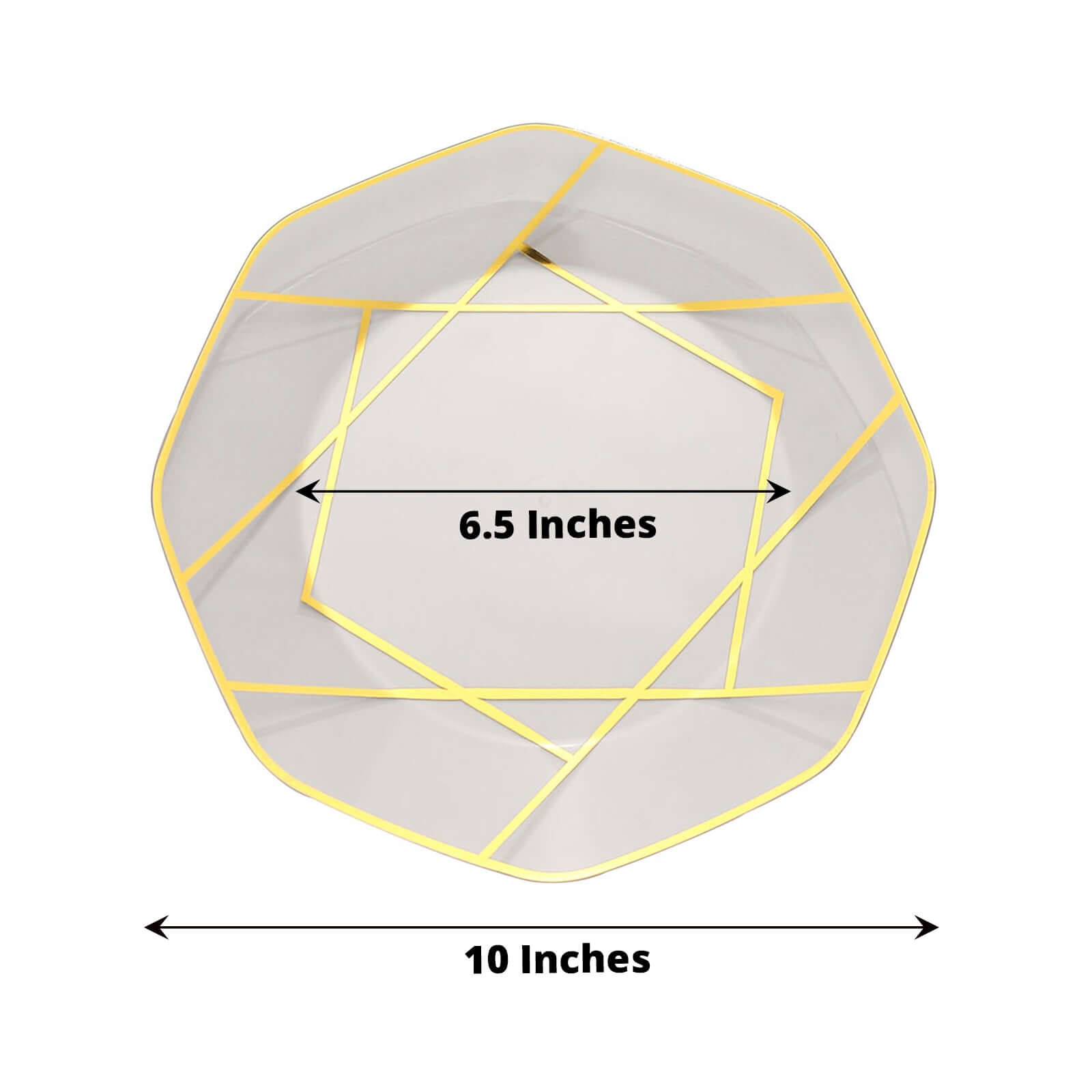 10-Pack Plastic 10" Octagon Dinner Plates in Clear - Modern Disposable Party Plates with Gold Geometric Design for Special Occasions & Celebrations