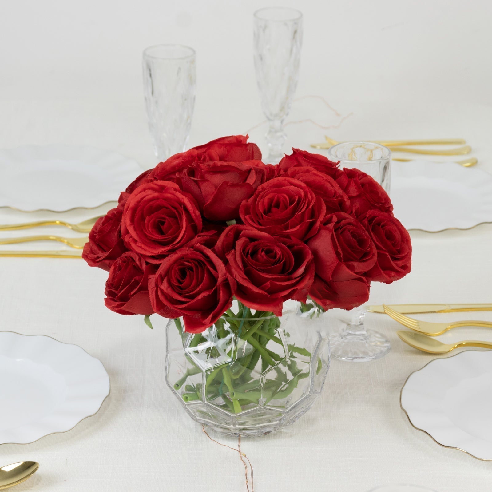 10 Pack 12" Red Silk Rose Stems, Artificial Flowers for Arrangements and Bouquets