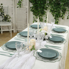 10 Pack Disposable Charger Plates White with Sage Green French Toile Pattern, 13" Cardboard Paper Placemats with Scalloped Rim