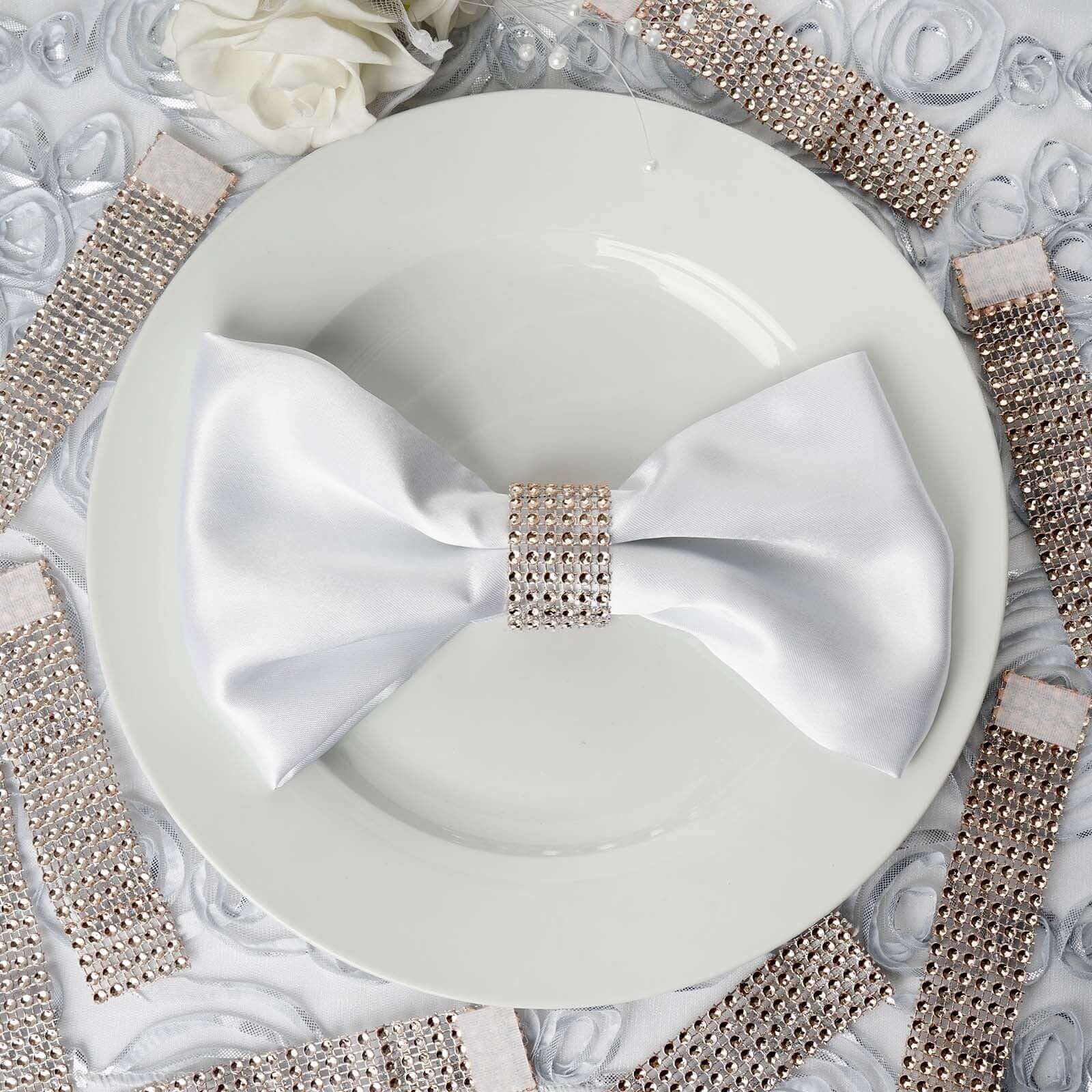 10 Pack Rhinestone Napkin Rings with Velcro Brooch Buckle Champagne - Stylish Design for Chair Sashes