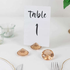 10-Pack Plastic Card Holder Stands Diamond Shaped Design Amber Crystal - Wedding Table Place Card Decorations 1.75"