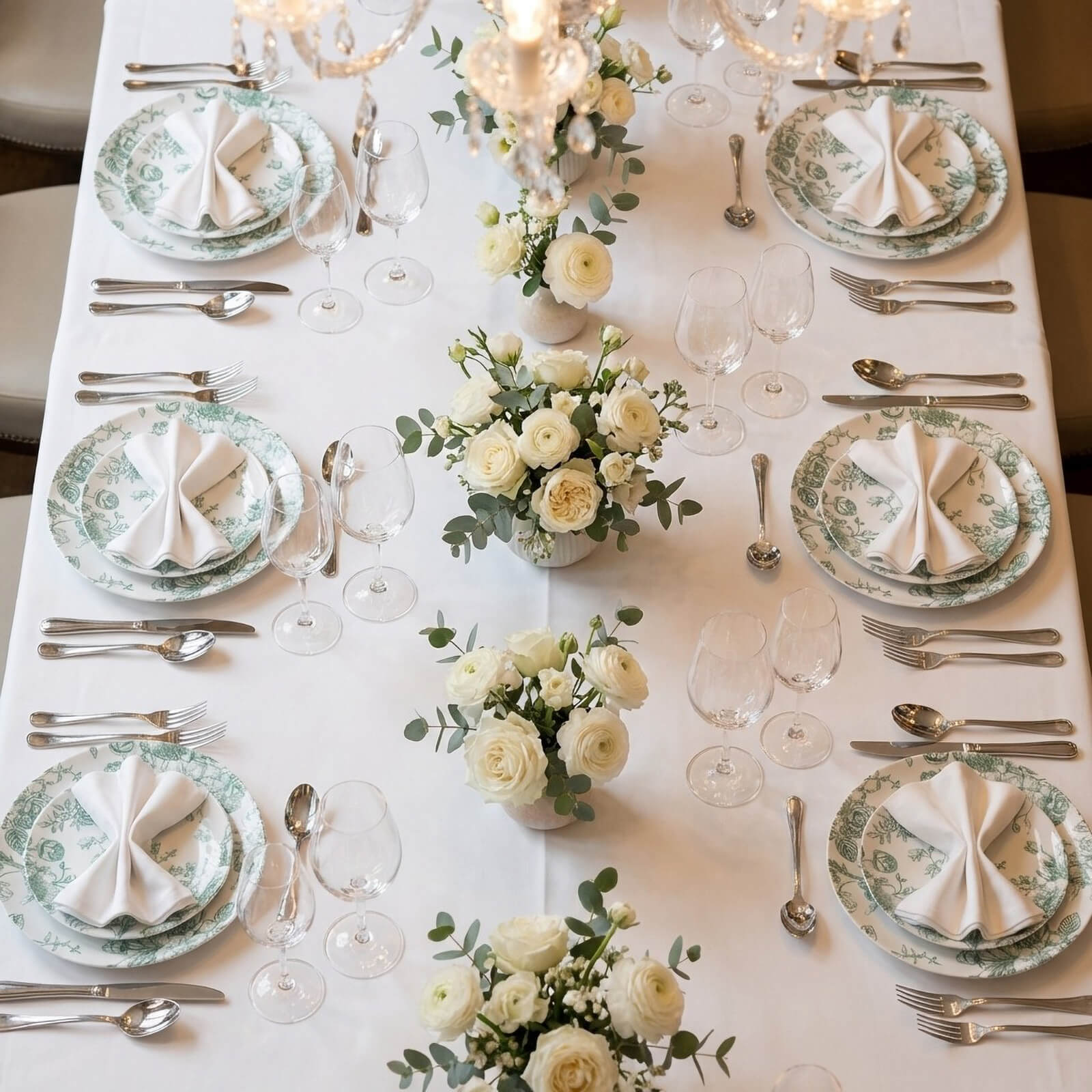 10-Pack French Toile Plastic Salad Plates – Sage Green & White Floral, 7" Round Disposable Dessert Plates