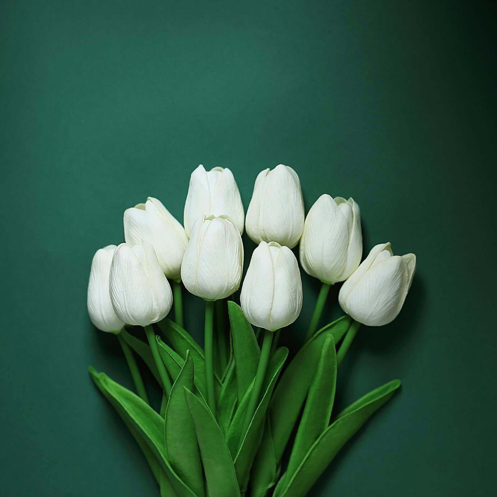10 Pack 13" Artificial White Tulip Flower Stems – Real Touch Foam