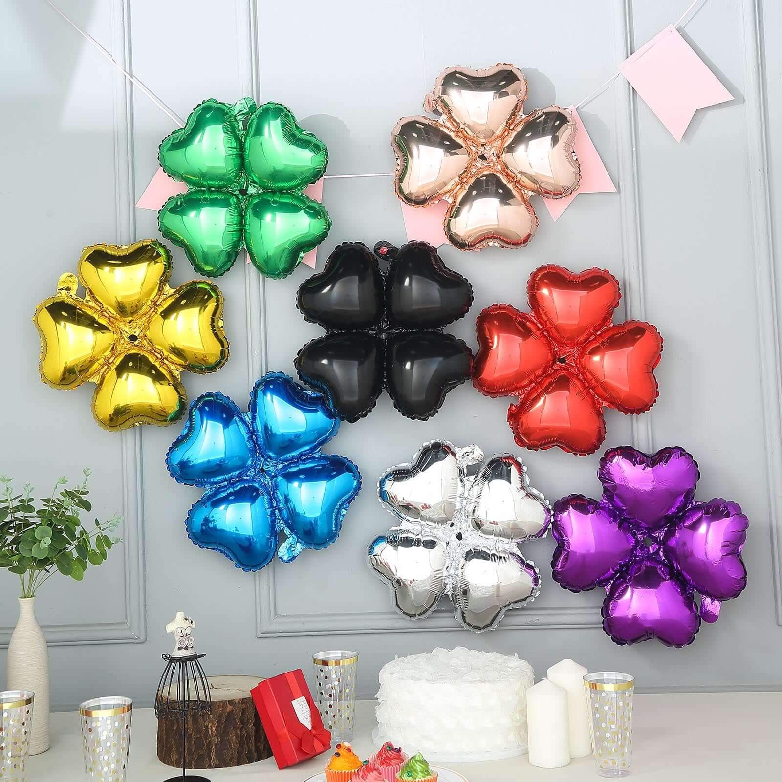 10 Pack 15" Shiny Green Four Leaf Clover Shaped Mylar Foil Balloons