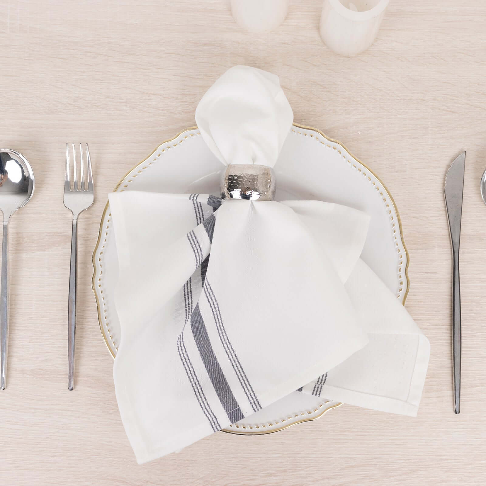 10 Pack Premium Spun Polyester 18"x22" Napkins White/Gray Bistro Style - Highly Absorbent Cotton-Like Feel Cloth Napkins