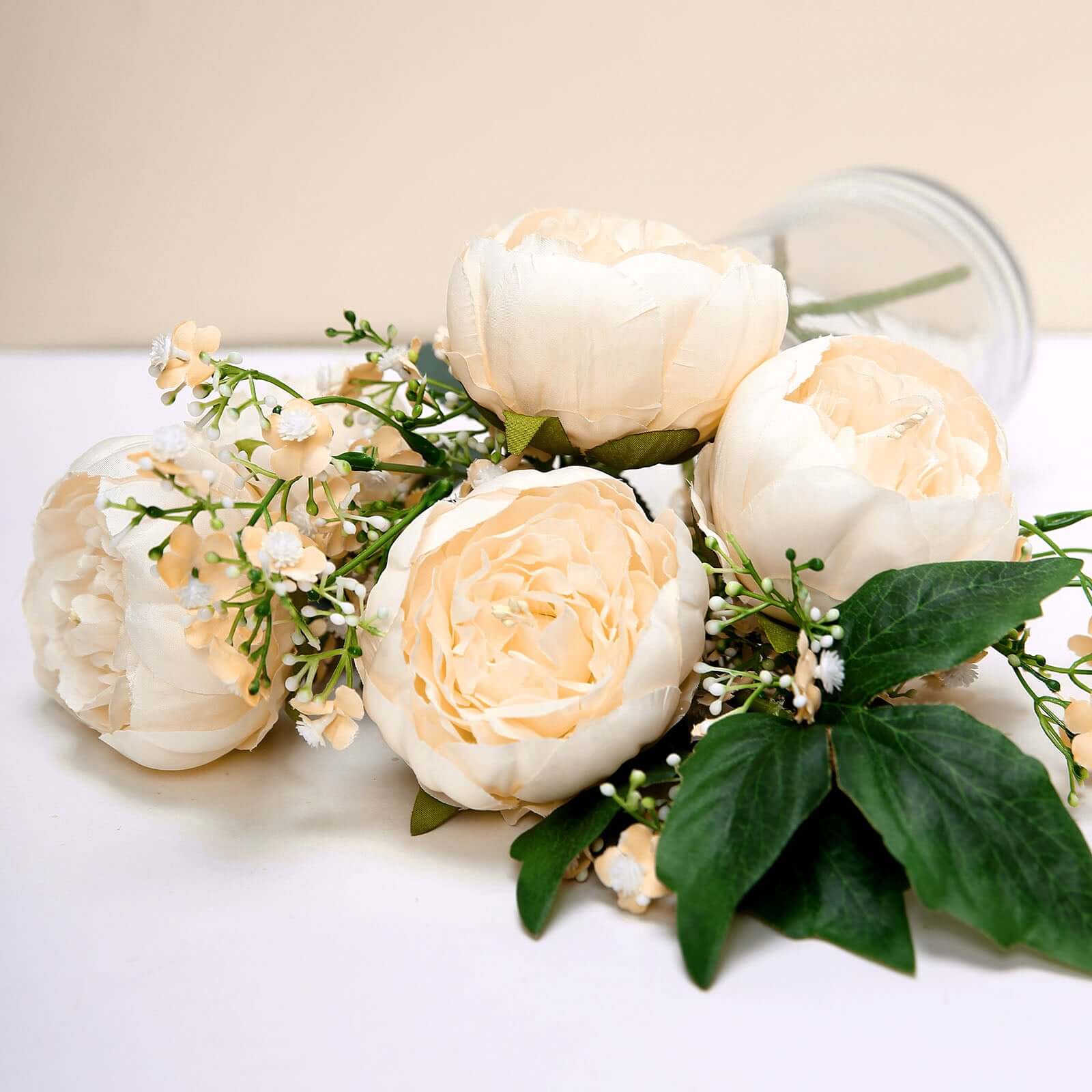 10-Pack Artificial Peony Flower Heads Beige - Versatile Faux Craft Flowers for DIY Event Styling Scrapbooking & Floral Arrangements 3"