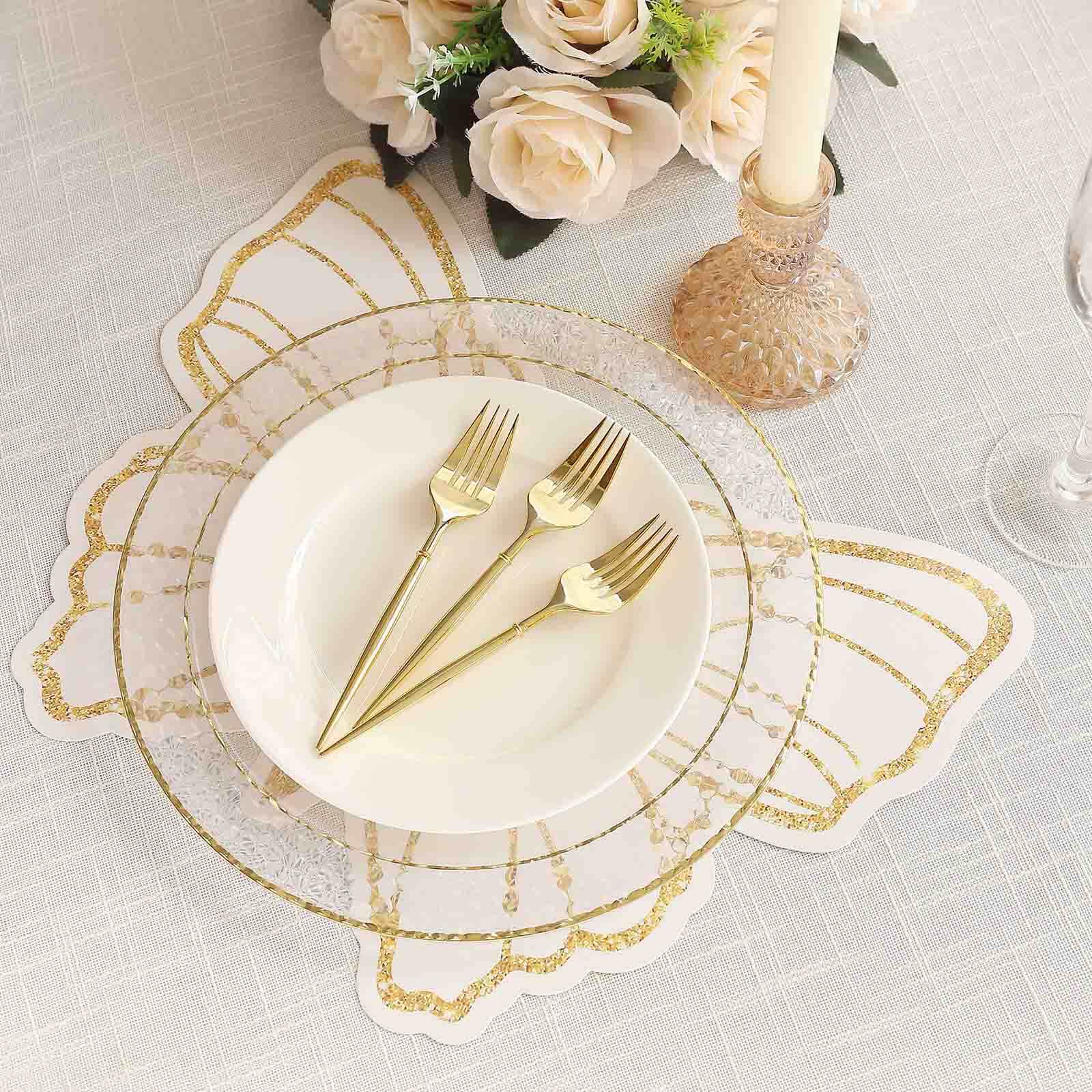 10-Pack Disposable Table Placemats with White Butterfly Design & Gold Glitters - 400GSM Cardboard Placemats for Kids' Parties, Baby Showers & Celebrations 14"