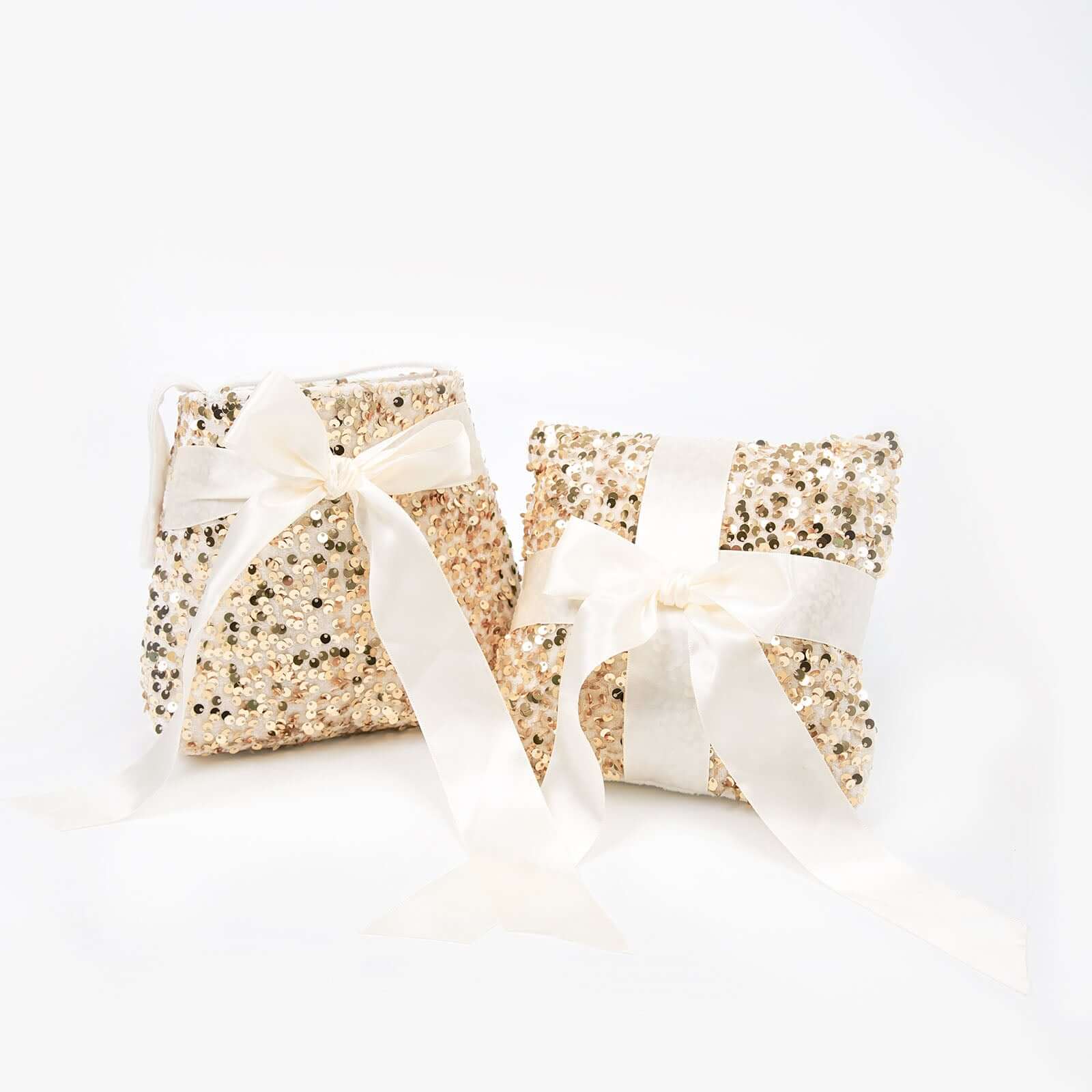 1 Set Gold Sequin Flower Girl Petal Basket and Ring Bearer Pillow Wedding Set