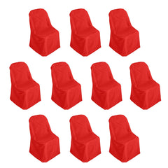 10 Pack Polyester Chair Covers for Folding Chairs Red - Wrinkle-Free Stain-Resistant Slip-On Slipcovers