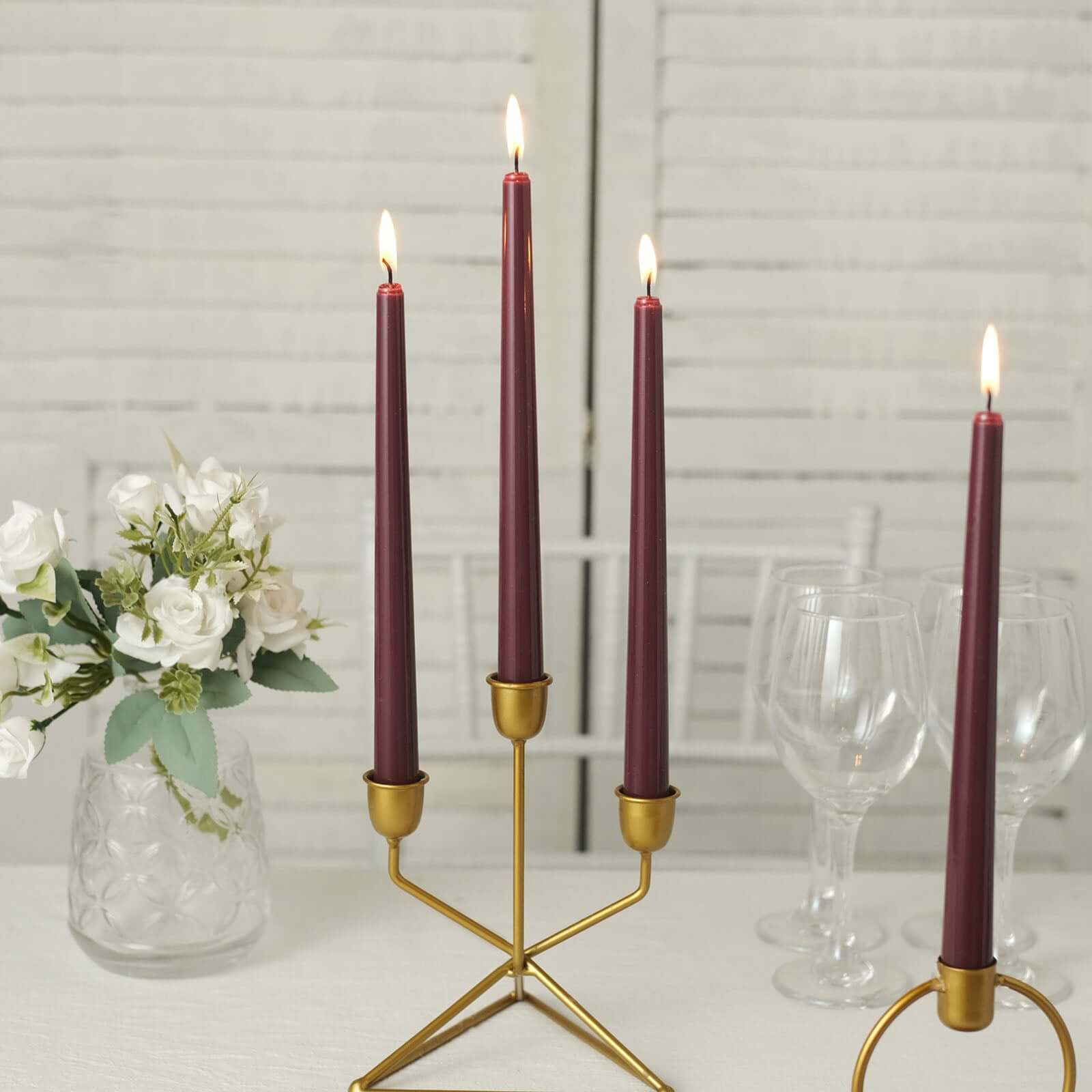 10-Pack Taper Candles Premium Wax Design Burgundy - Unscented Candles for Upscale Settings 10"