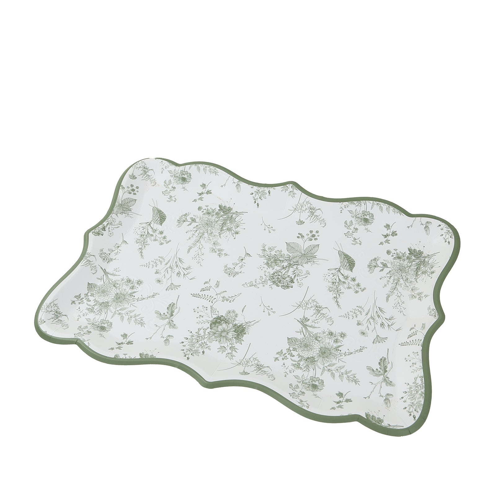 10-Pack Paper 14"x10" Rectangle Serving Trays White/Sage Green with French Toile Pattern for Weddings & Parties