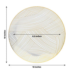 10-Pack Plastic 10" Round Dinner Plates in White with Gold Wave Brush Strokes Pattern - Disposable Party Plates for Modern & Classy Table Decor
