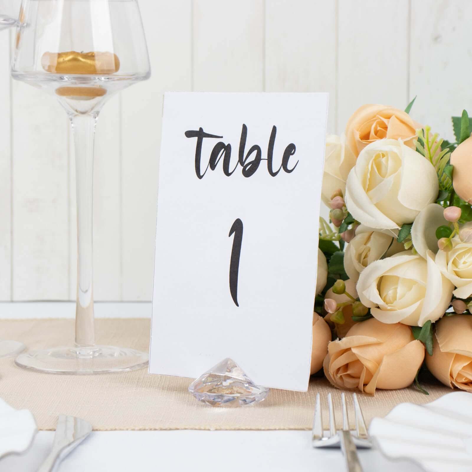 10-Pack Plastic Card Holder Stands Diamond Shaped Design Clear Crystal - Wedding Table Place Card Decorations 1.75"