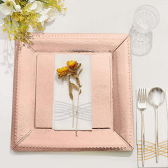 10-Pack Disposable Square Charger Plates in Rose Gold with Leather Like Texture - 1100GSM Durable Paper Chargers for Sophisticated Events 13"