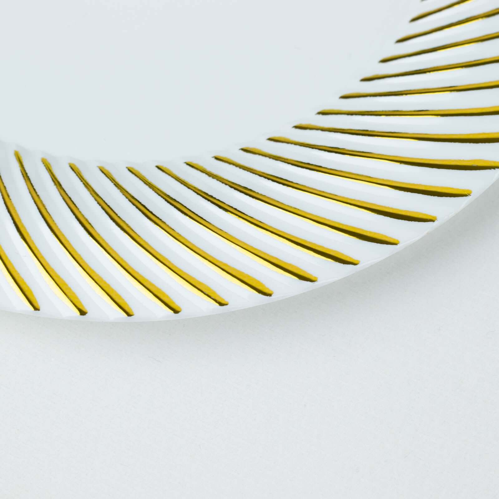 10-Pack Plastic 9" Round Dinner Plates White with Gold Swirl Rim - Disposable Party Plates