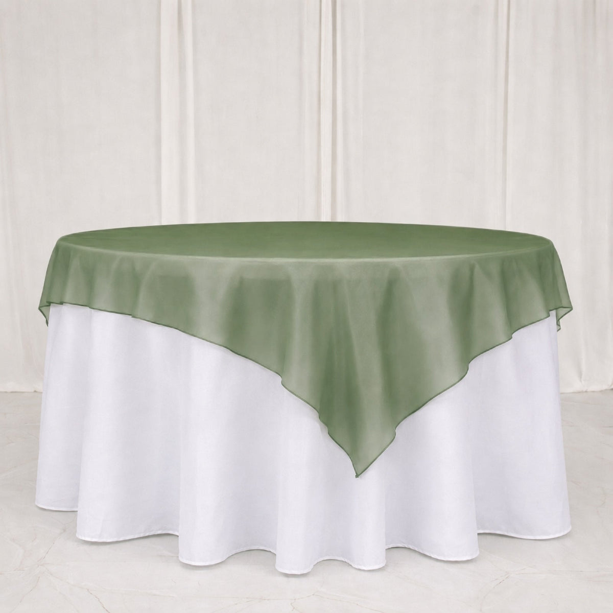 10 Pack Dusty Sage Green Organza Table Overlay 72"x72" - Sheer Table Topper