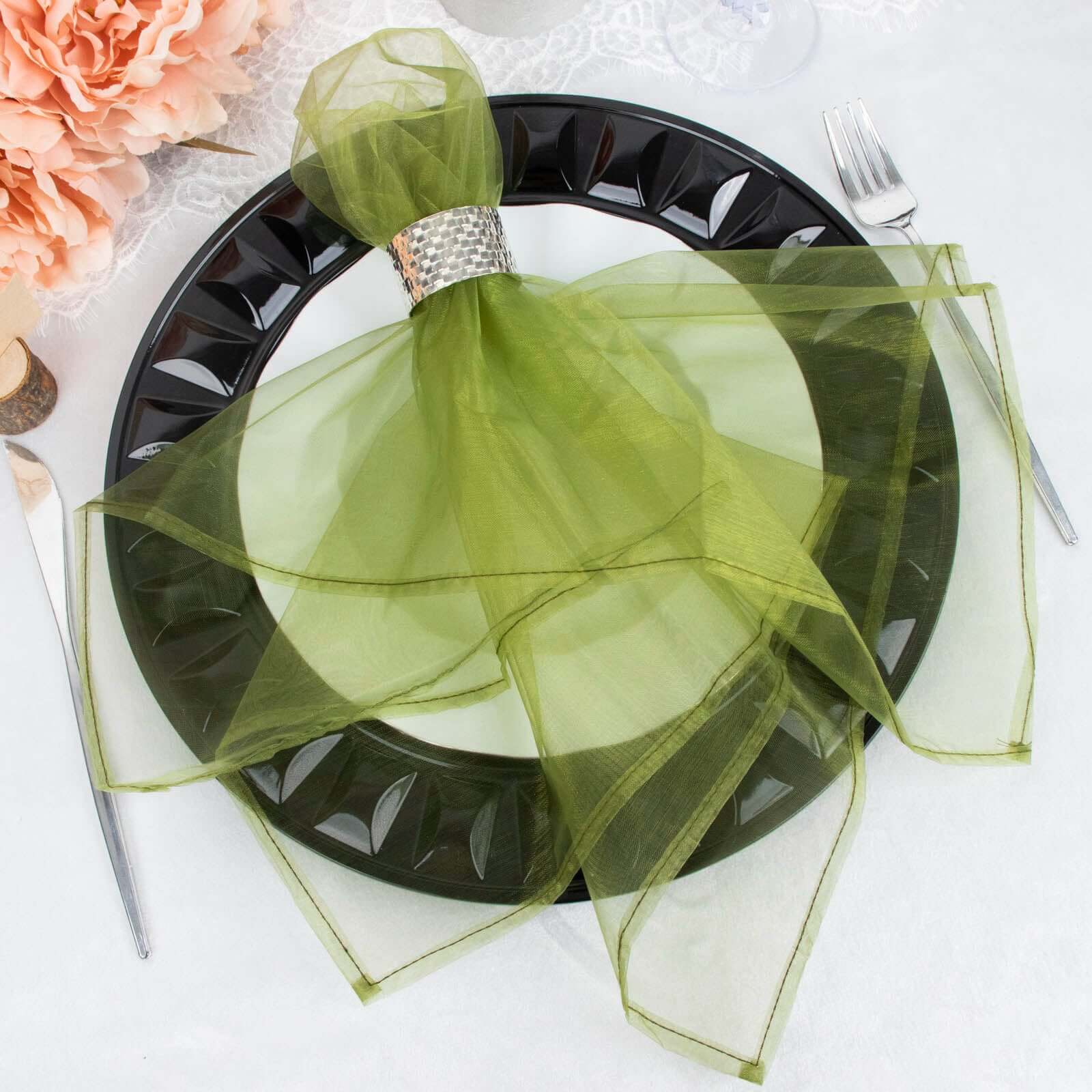 10 Pack Organza 23"x23" Napkins Olive Green - Sheer Cloth Napkins