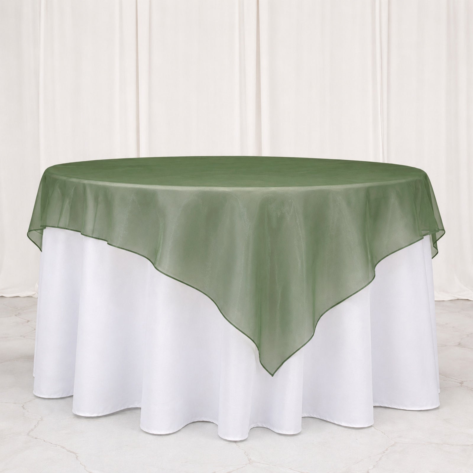 10 Pack Dusty Sage Green Organza Table Overlay 72"x72" - Sheer Table Topper