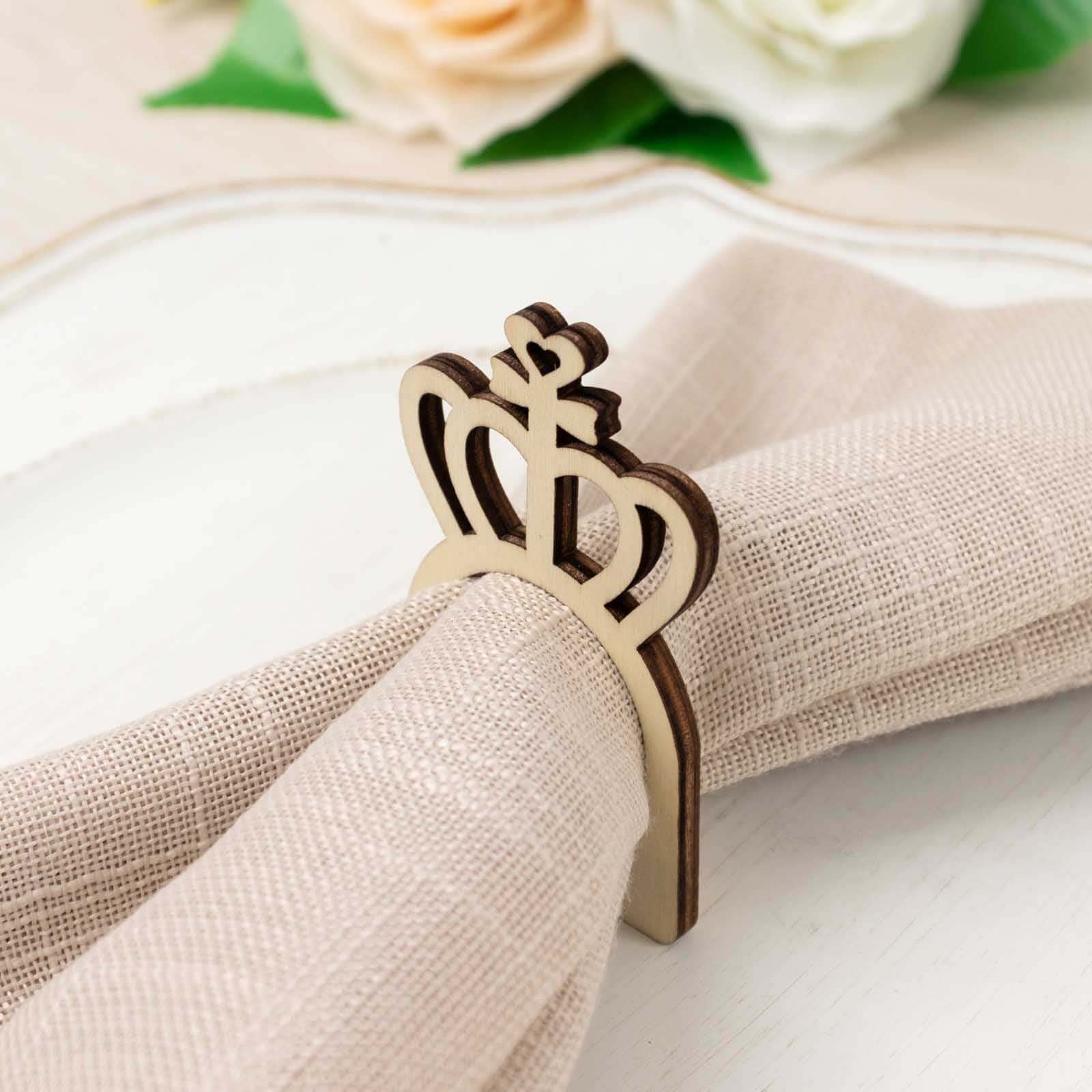 10 Pack Natural Wooden Princess Crown Farmhouse Napkin Holders, 3" Boho Rustic Napkin Rings