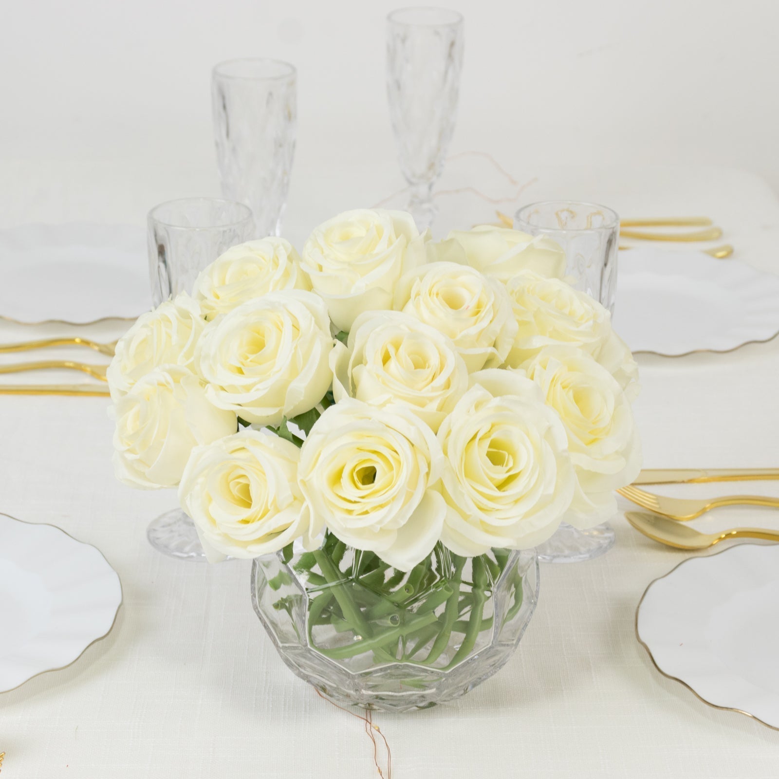 10 Pack 12" Ivory Silk Rose Stems, Artificial Flowers for Arrangements and Bouquets