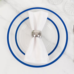10-Pack Plastic 10" Round Dinner Plates in Clear with Blue Rim - Disposable Party Plates for Classy Banquets & Special Occasions