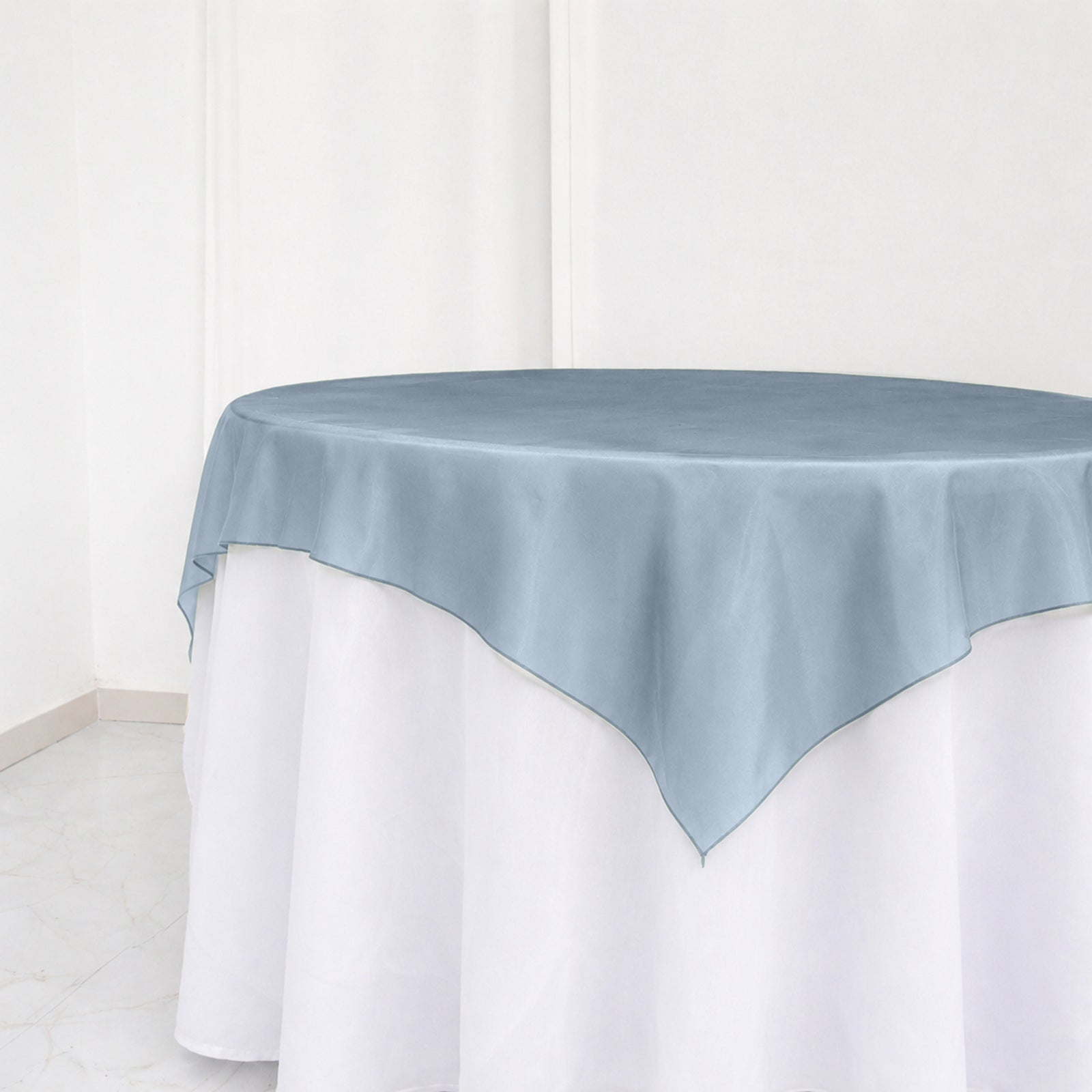10 Pack Dusty Blue Organza Table Overlay 72"x72" - Sheer Table Topper