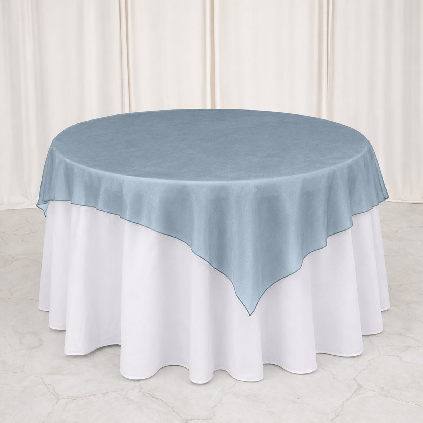 10 Pack Dusty Blue Organza Table Overlay 72"x72" - Sheer Table Topper