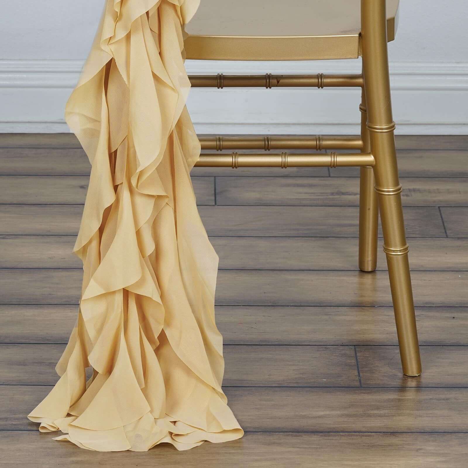 1 Set Chiffon Hoods Chair Sashes with Willow Ruffles Design Champagne - Stylish Chair Bow Decor