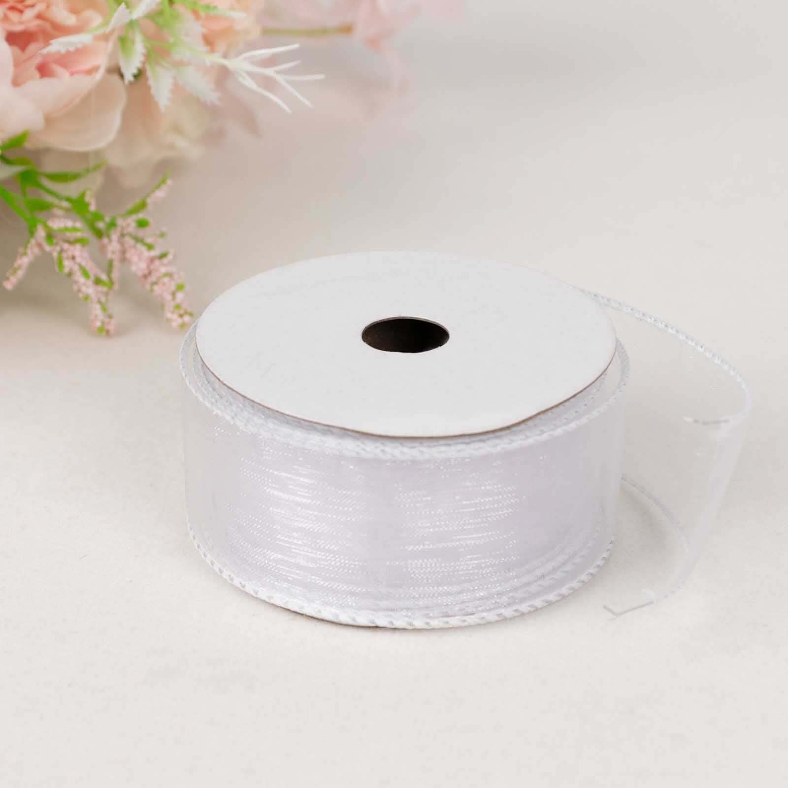 10 Yards 1.5" White Sheer Organza Wired Edge Ribbon