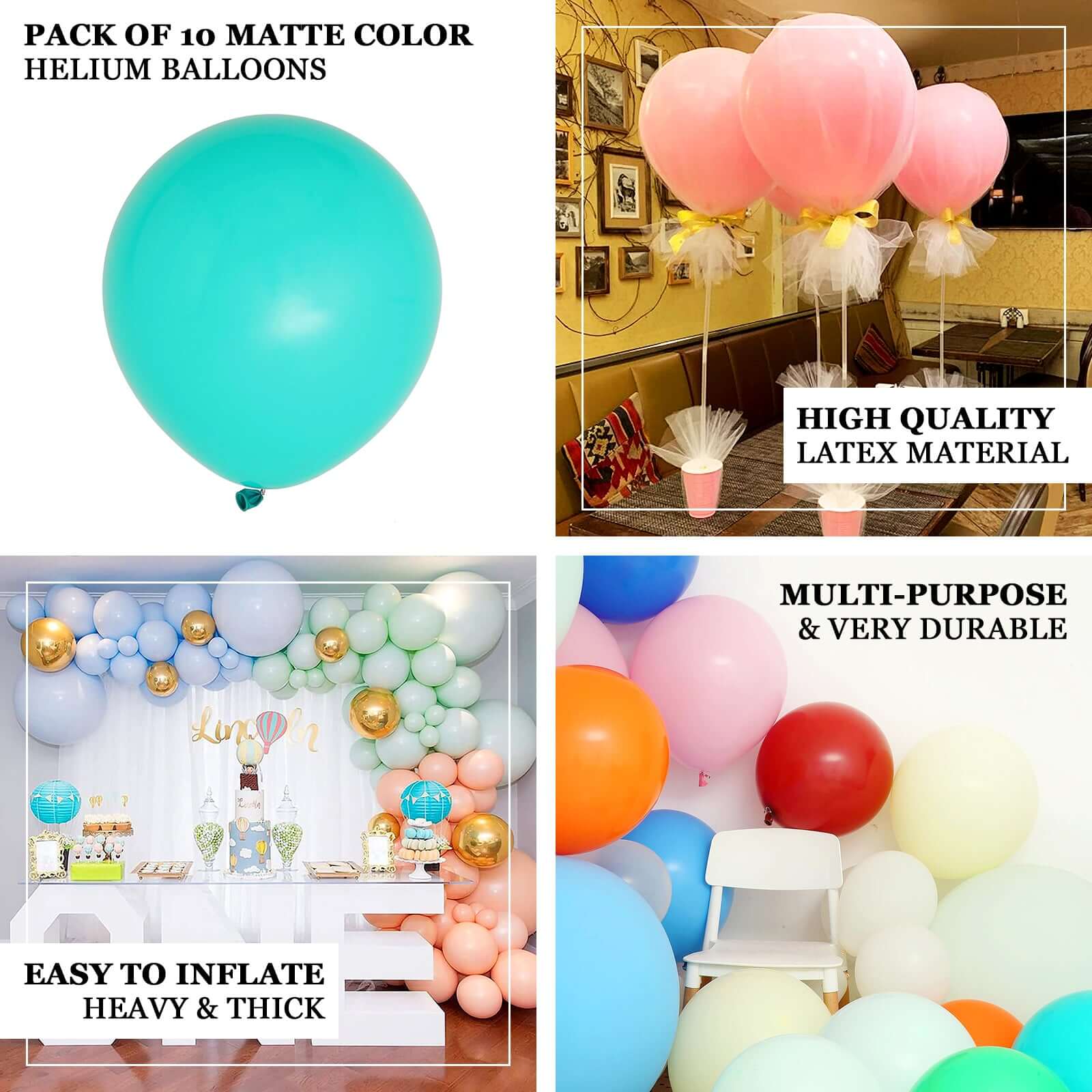 10 Pack 18" Matte Pastel Mint Helium or Air Latex Party Balloons