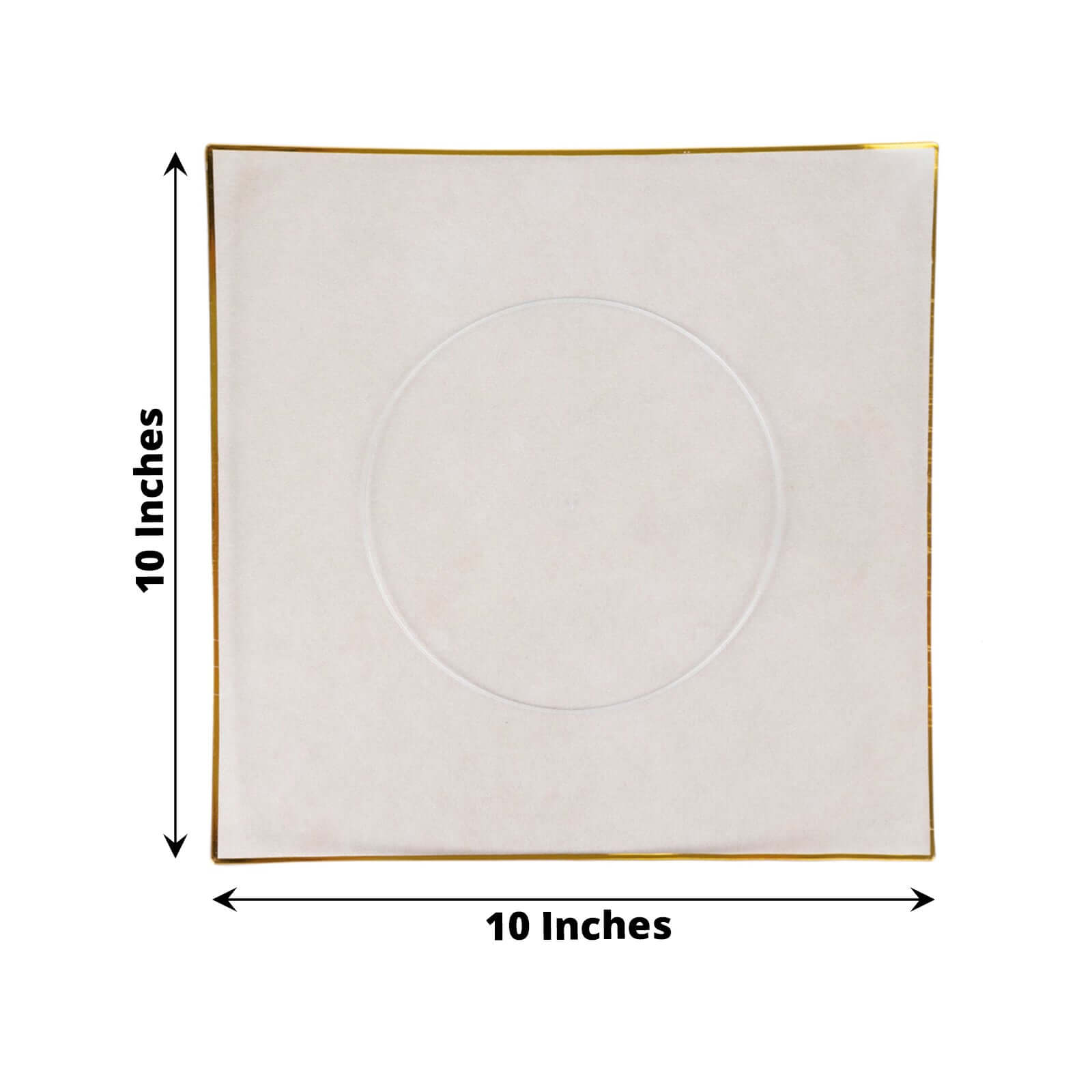 10-Pack Plastic 10" Square Dinner Plates in Clear Concave Style with Gold Rim - Modern Disposable Party Plates