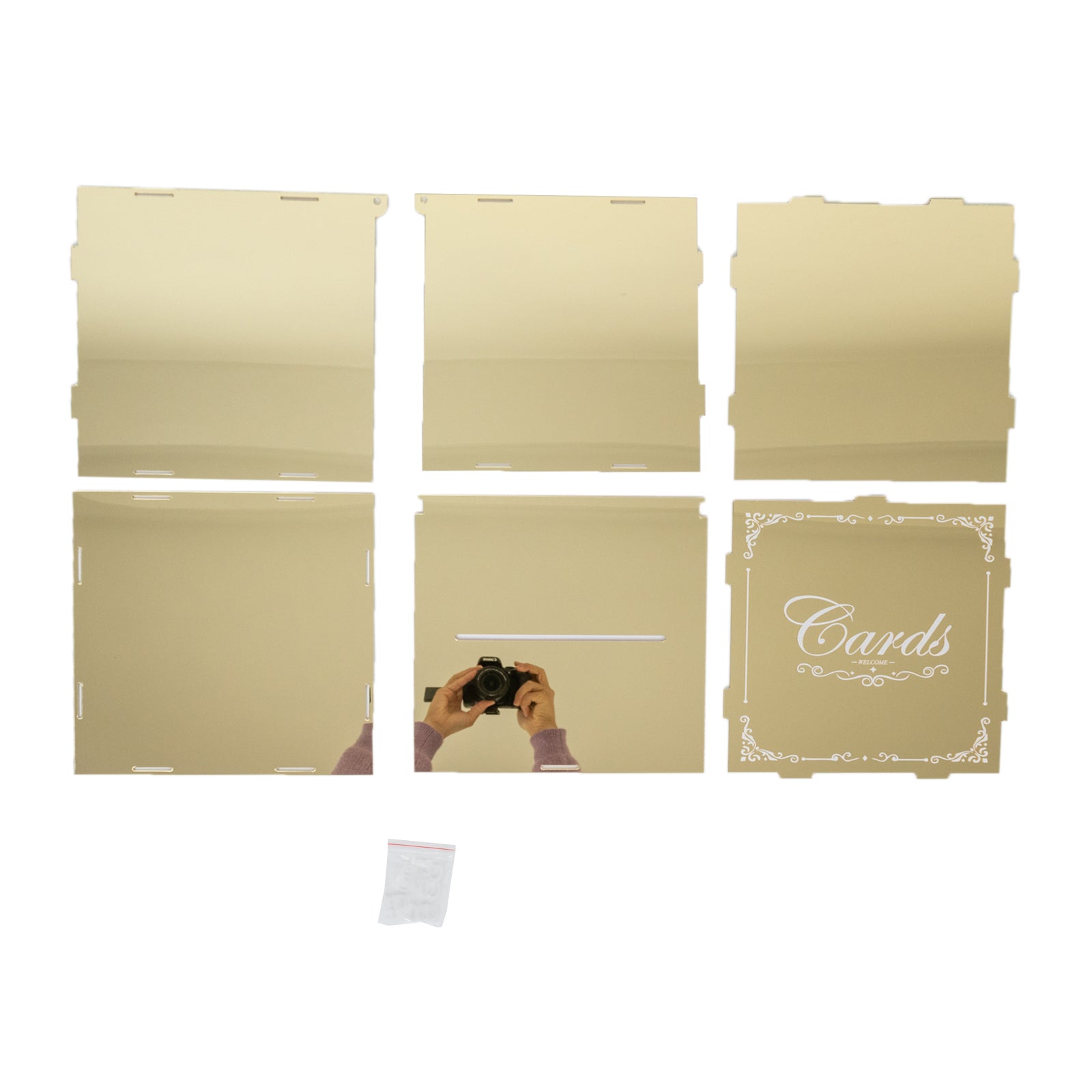 10" Gold Mirror Acrylic Wedding Card Box with Slot - Wishing Well Money Box for Reception, Graduation, and Events