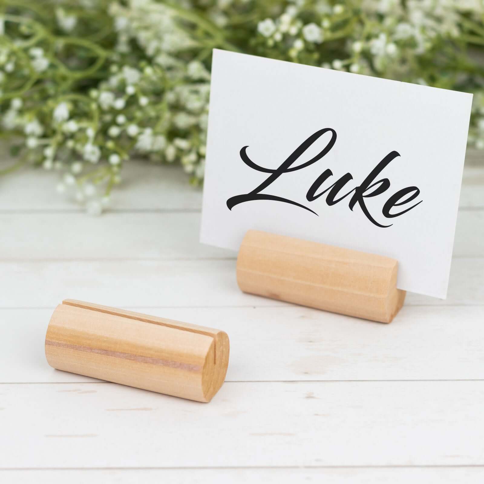 10-Pack Wooden Place Card Holders Farmhouse Cylindrical Design Natural - Rustic Table Number Stands 2"