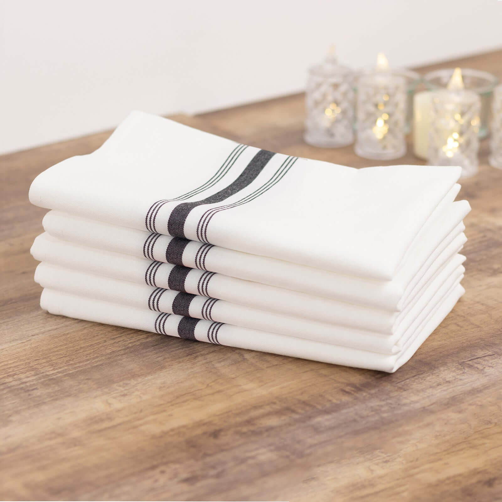 10 Pack Premium Spun Polyester 18"x22" Napkins White/Black Bistro Style - Highly Absorbent Cotton-Like Feel Cloth Napkins for Everyday Dining or Celebrations