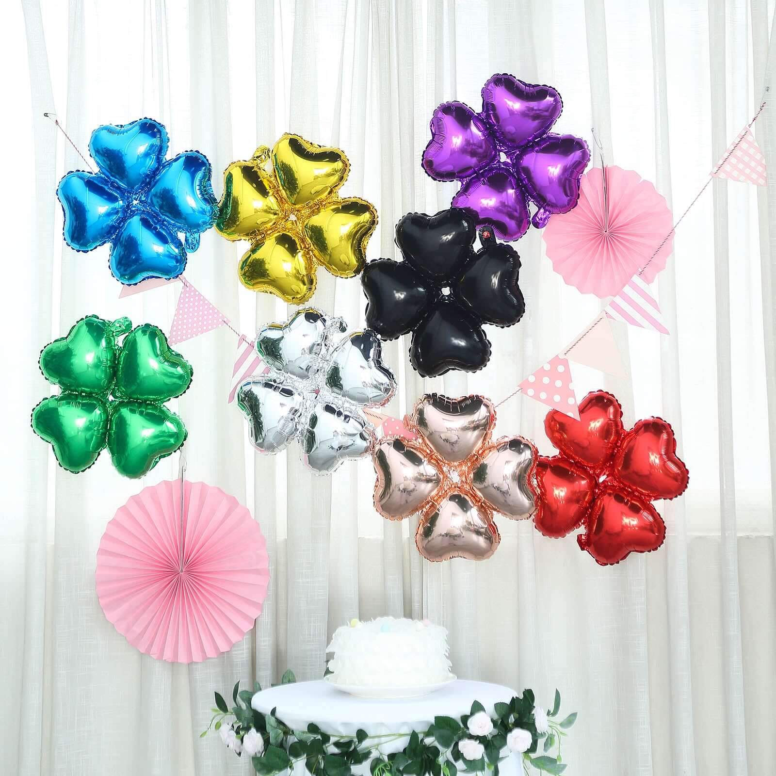 10 Pack 15" Shiny Green Four Leaf Clover Shaped Mylar Foil Balloons