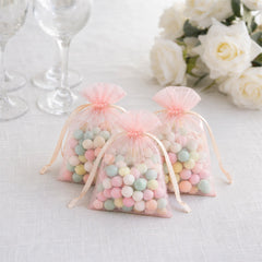 100 Pack Blush Organza Drawstring Gift Bags 3" x 4" – Wedding Party Favor Bags