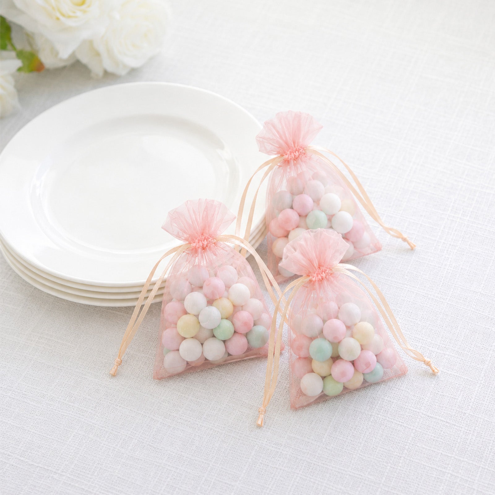 100 Pack Blush Organza Drawstring Gift Bags 3" x 4" – Wedding Party Favor Bags