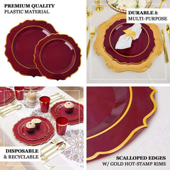 10-Pack Plastic 8" Round Dessert Plates in Taupe with Gold Scalloped Rim - Disposable Appetizer/Salad Plates