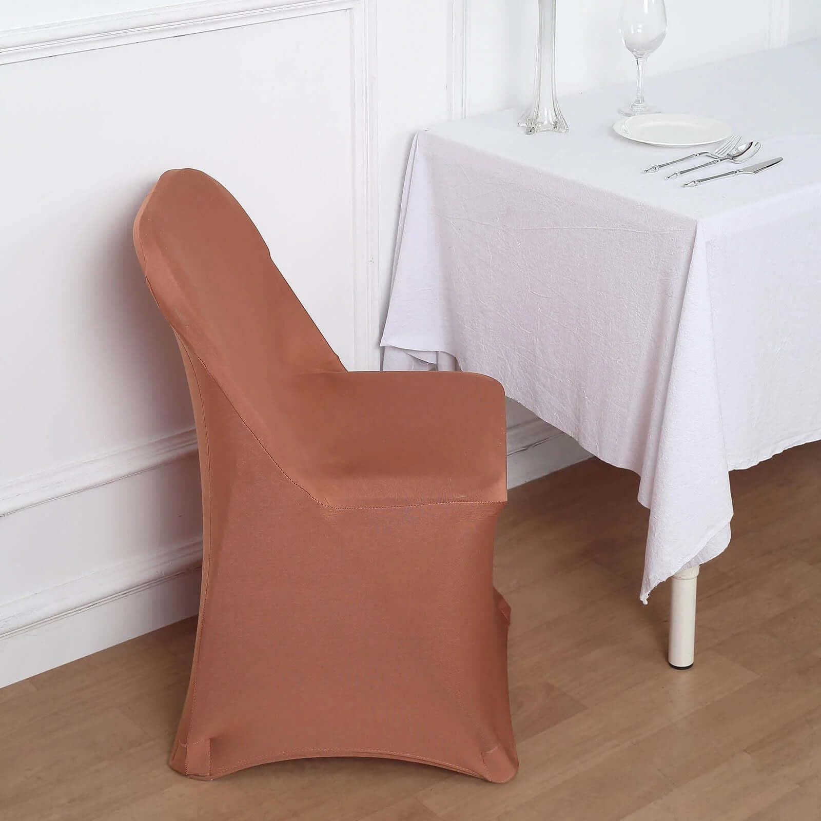 10 Pack Stretch Spandex Chair Covers Terracotta (Rust) for Folding Chairs - Durable 160GSM Fitted Slipcovers