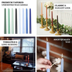 10-Pack Taper Candles Premium Wax Design Sage Green - Unscented Candles for Upscale Settings 10"