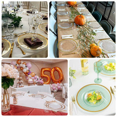 10 Pack Taupe Economy Plastic Charger Plates With Gold Rim, 12" Round Dinner Chargers Event Tabletop Decor